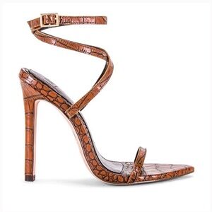 JLO Jennifer Lopez Dark Chocolate Croco Embossed Leather Heel Sandal | Size 7.5